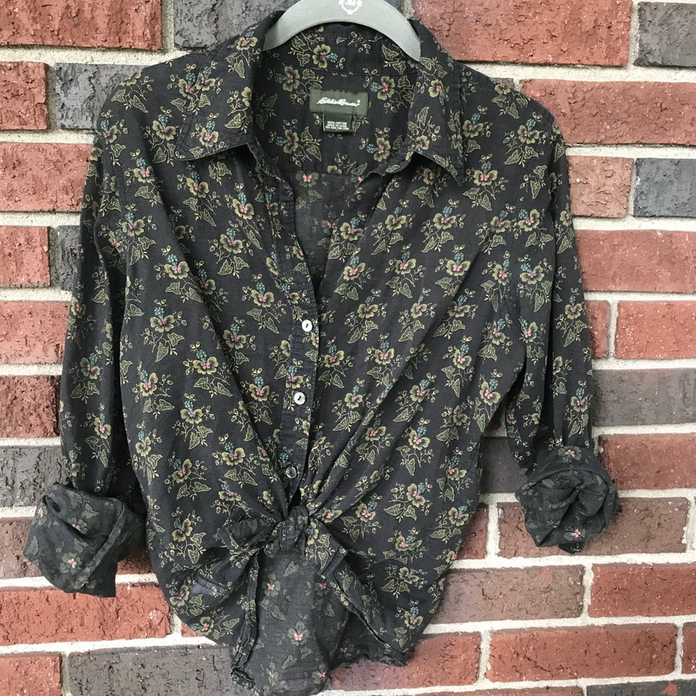 Vintage Floral Thin Button Down Blouse